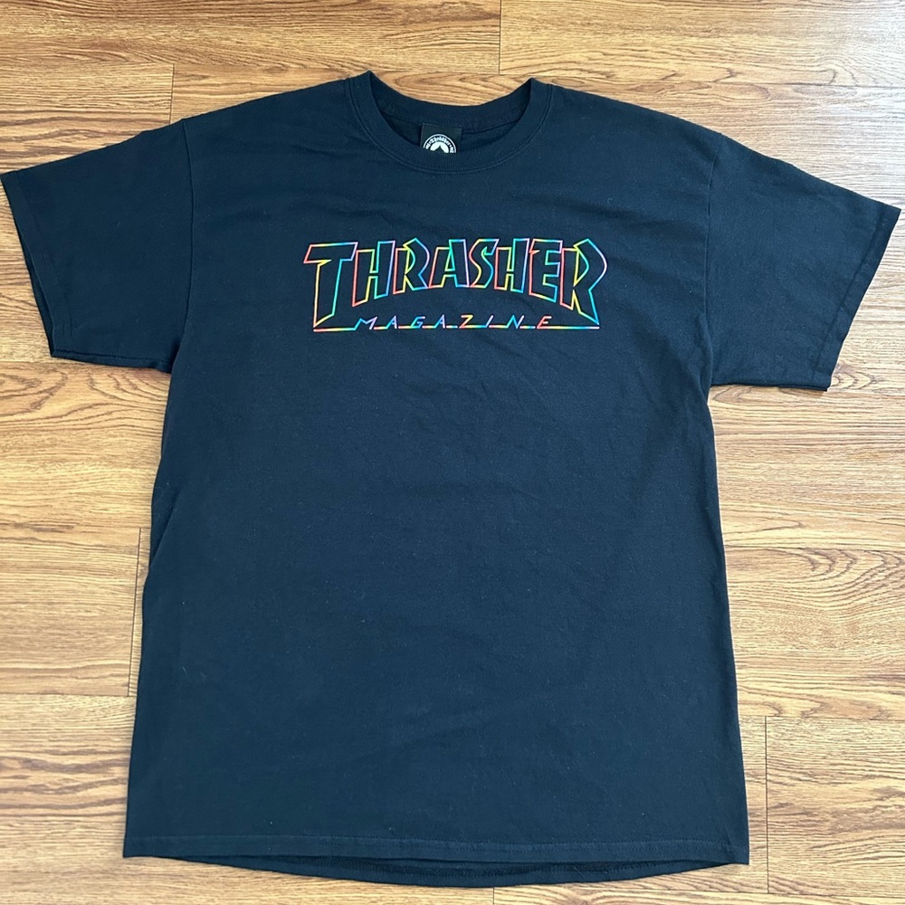 Thrasher Black Tee with Multicolor Logo